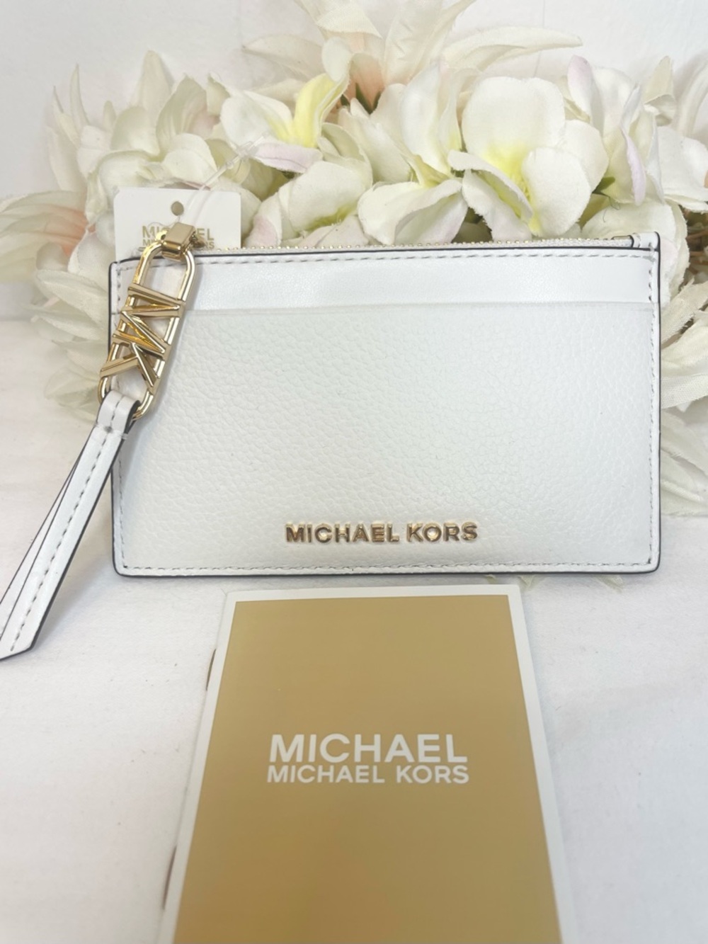 Michael Kors White Leather Card Case with Gold Hardware